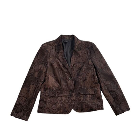Rafaella Blazer Brown Black Lace Overlay Flap Pockets Career Jacket Size 12 - Picture 7 of 12